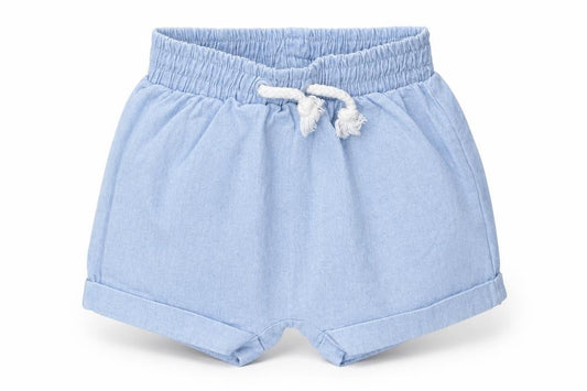 Front view of mamas & papas Baby Blue Cropped Trousers, size 0-3, Months