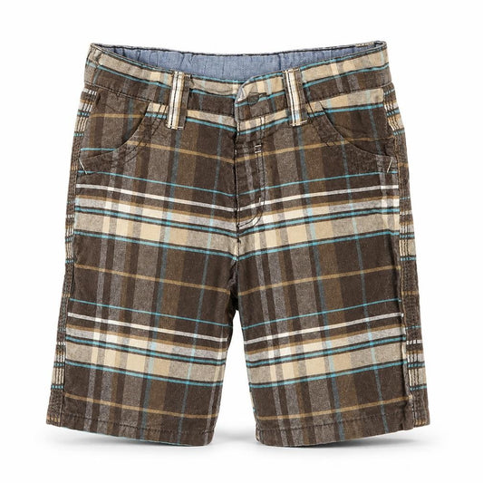 Front view of Tu boys’ brown check capri trousers, size 18-24, months