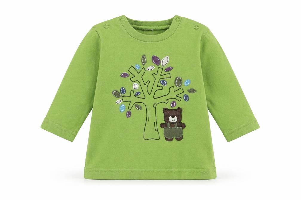 Front view of Tu girls’ green basic t-shirt, size 3-6, months - tree bear