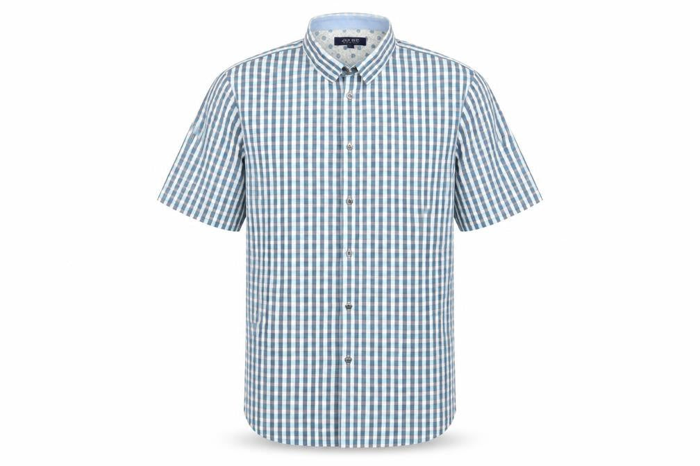 Front view of Jack Reid men’s blue button-up, size L
