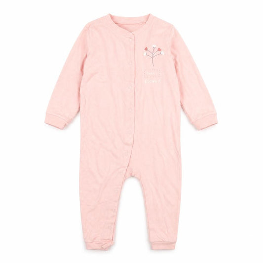 Front view of Lupliu girls’ pink jersey babygrow one-piece, size 18, months - sweet flower