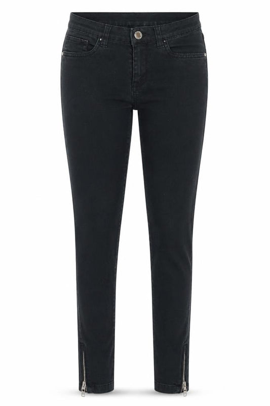 Front view of women’s black denim skinny jeans, size UK 26, in, 27-inch leg