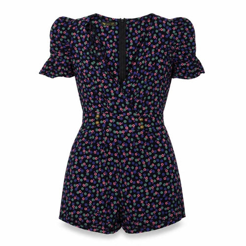 Angeleye Womens Black Floral  Playsuit One-Piece Size S