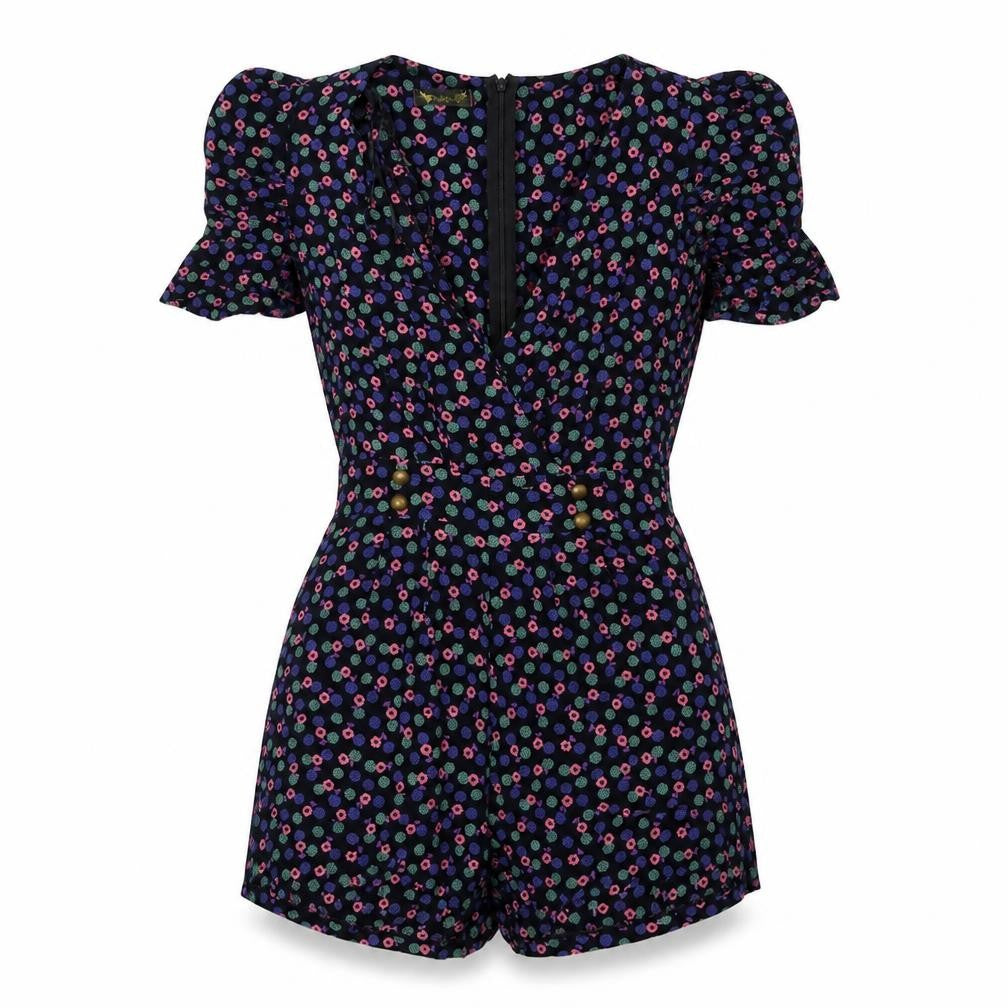 Angeleye Womens Black Floral  Playsuit One-Piece Size S