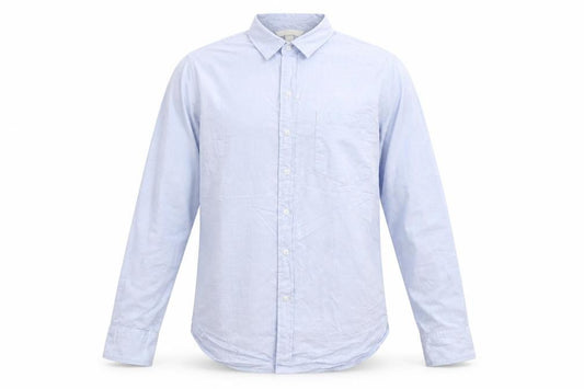 Front view of H&M men’s blue button-up, size S