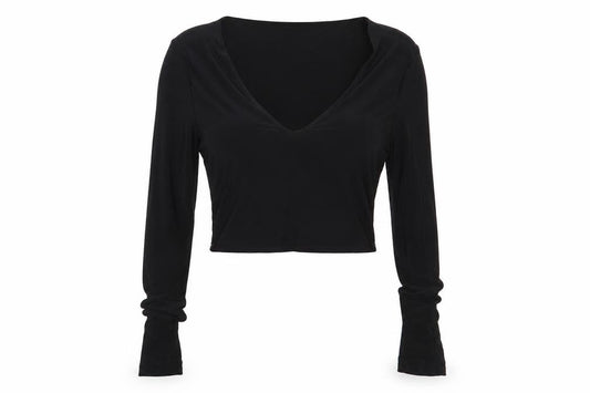 Front view of PRETTYLITTLETHING women’s black basic blouse, size UK 12