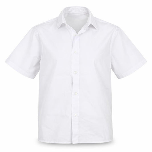 Front view of Marks & Spencer boys’ white basic button-up, size 7-8, years
