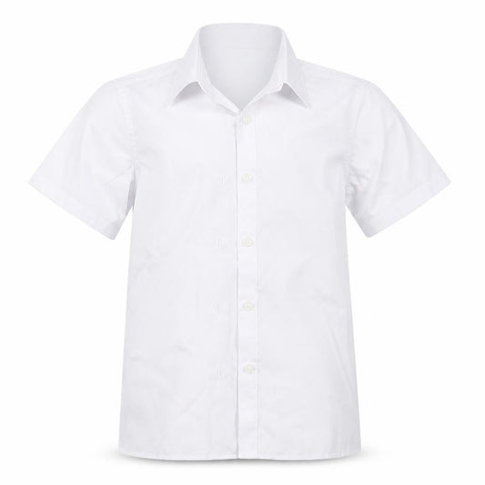 Front view of Marks & Spencer boys’ white basic button-up, size 7-8, years - school