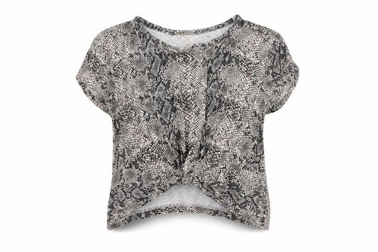 Front view of Primark women’s multicoloured geometric basic t-shirt, size UK 6