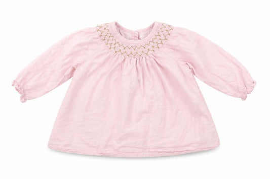 Front view of Matalan girls’ pink floral fit & flare, size 6-9, months