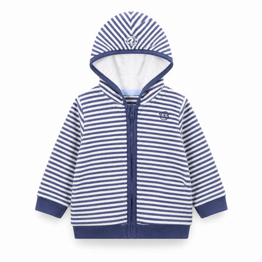 Front view of George boys’ blue striped basic jacket jacket, size 3-6, months