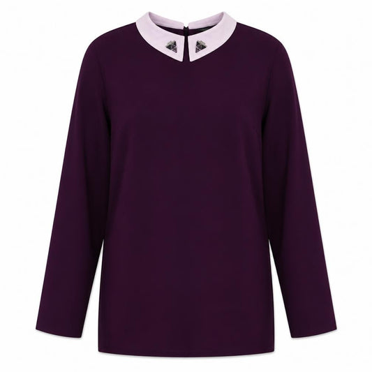 Front view of Boohoo women’s purple basic blouse, size UK 12