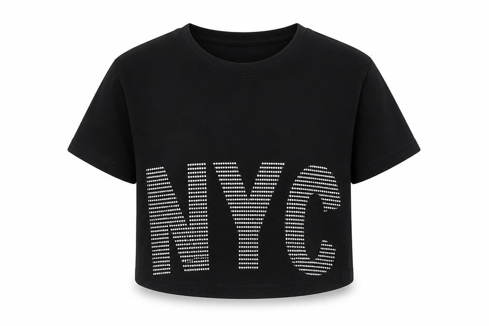 Front view of YD girls’ black colourblock basic t-shirt, size 8-9, years