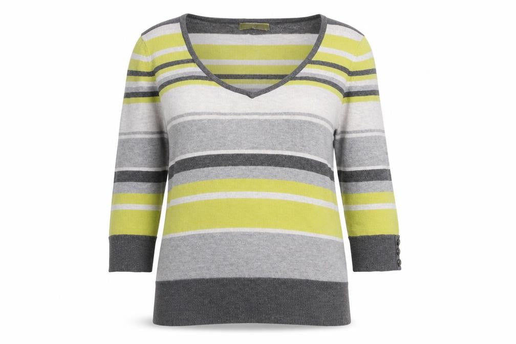 Front view of Tu women’s multicoloured striped knit jumper, size UK 12