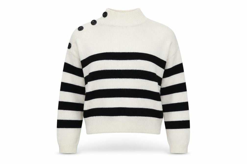 Front view of Primark women’s multicoloured striped knit jumper, size UK 6