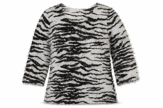 Front view of Saloos women’s multicoloured animal print knit jumper, size UK 10