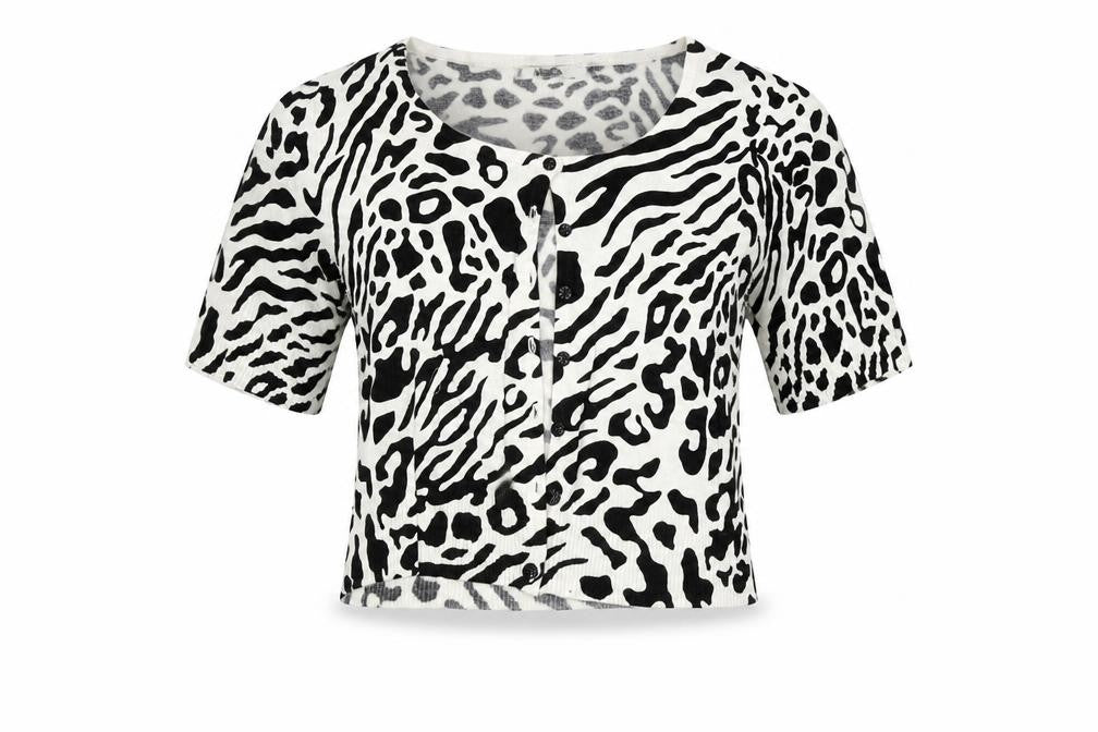 M&Co Womens White Animal Print  Cardigan Jumper Size M