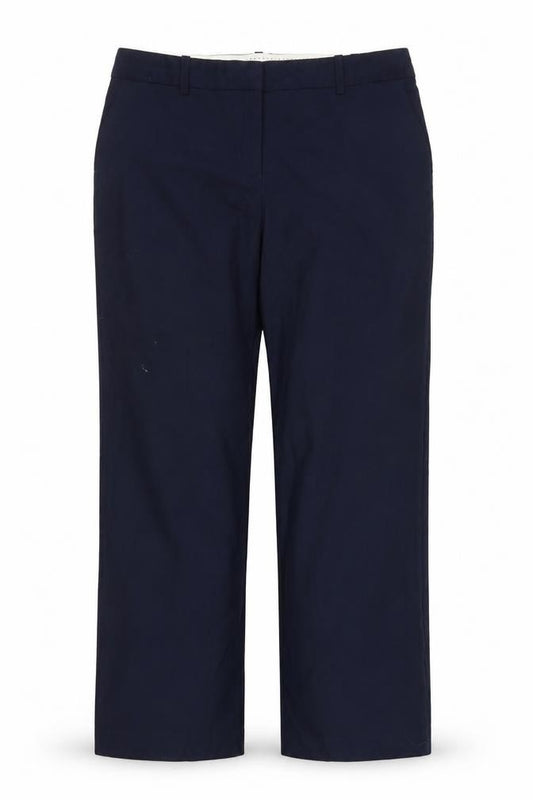 Front view of Next women’s blue trousers, size UK 14, 27-inch leg