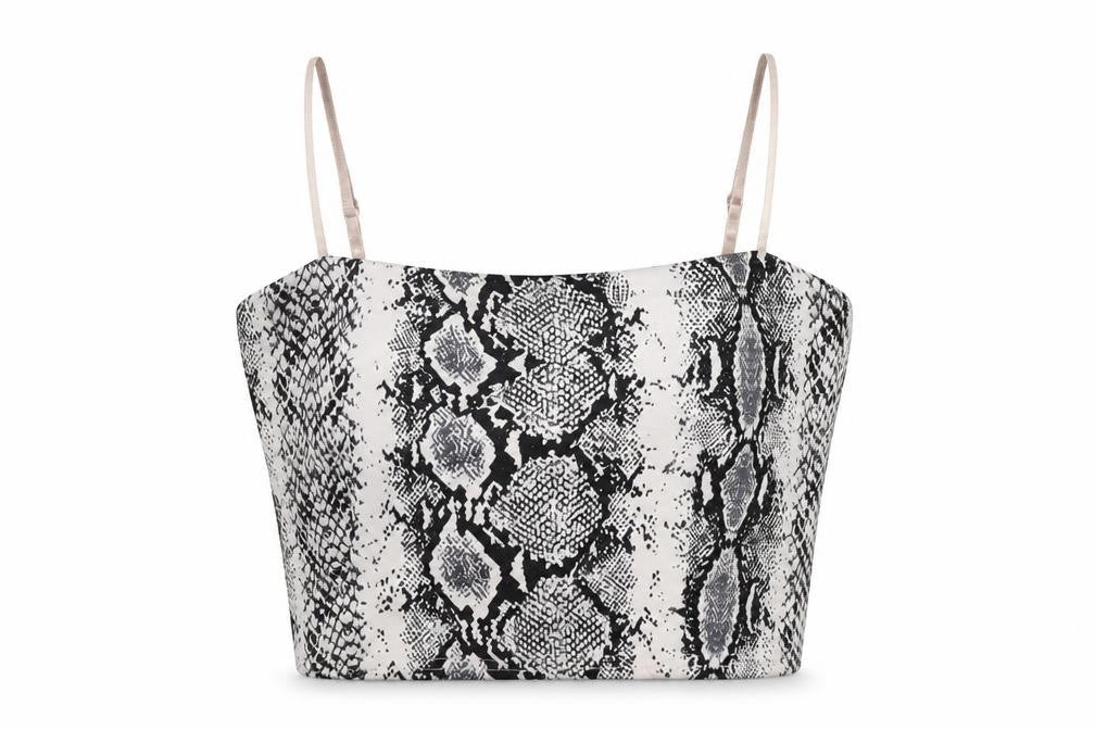 Front view of camea rose women’s grey animal print basic tank, size UK 8