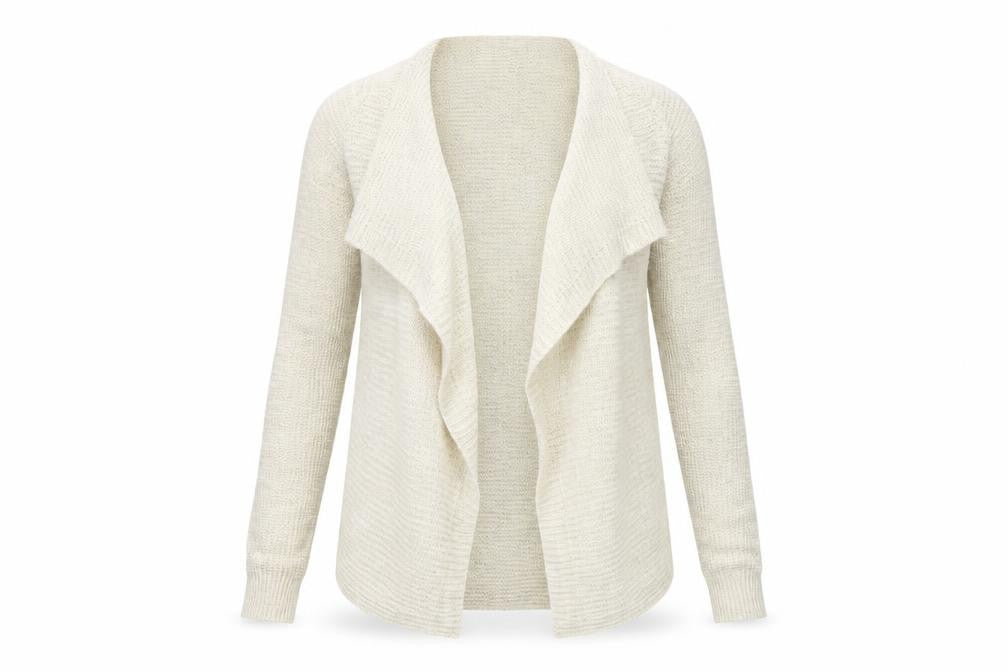 Front view of Nutmeg women’s beige cardigan jumper, size UK 12