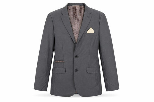 Front view of Fellini women’s grey jacket suit, size UK 10, - polyester