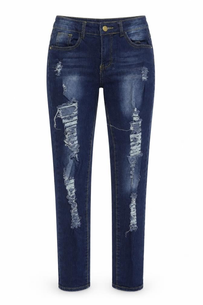 Front view of SHEIN women’s blue straight jeans, size UK 26, in, 26-inch leg