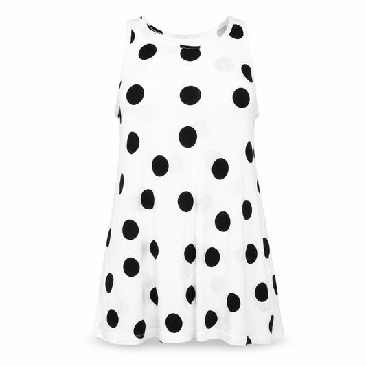 Front view of ASOS women’s white polka dot basic tank, size UK 8