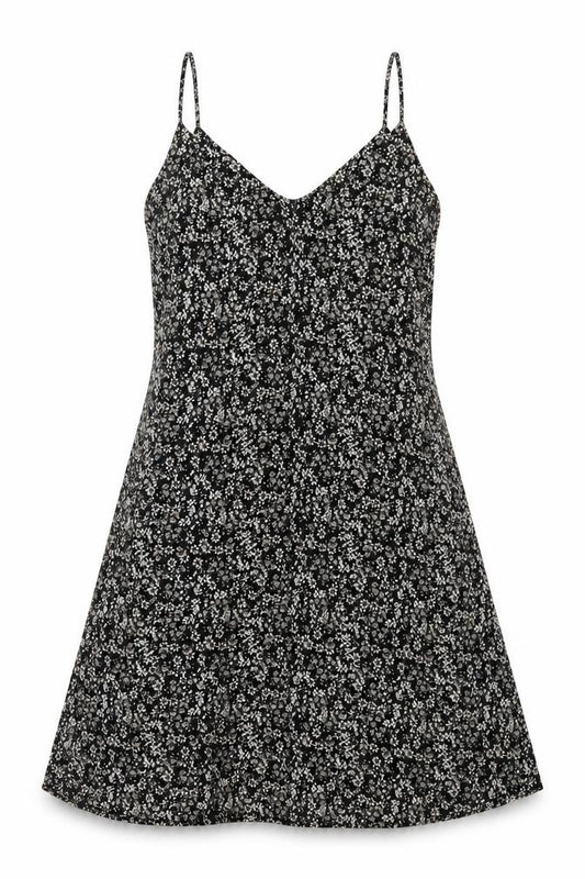 Front view of Primark women’s black floral a-line, size UK 10