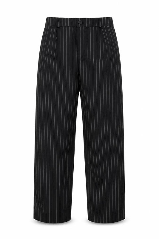 Front view of Preworn boys’ black striped dress pants trousers, size 7, years
