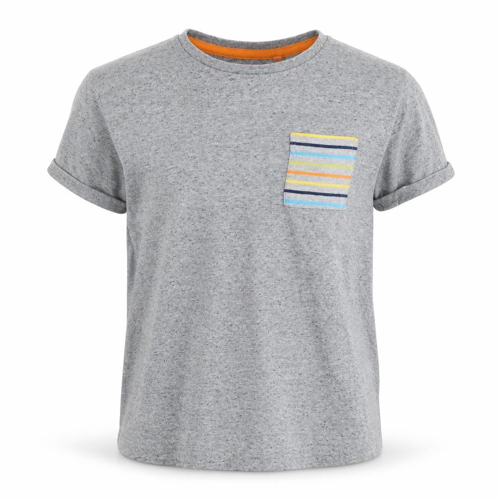 Front view of Nutmeg boys’ grey spotted pullover t-shirt, size 6-7, years