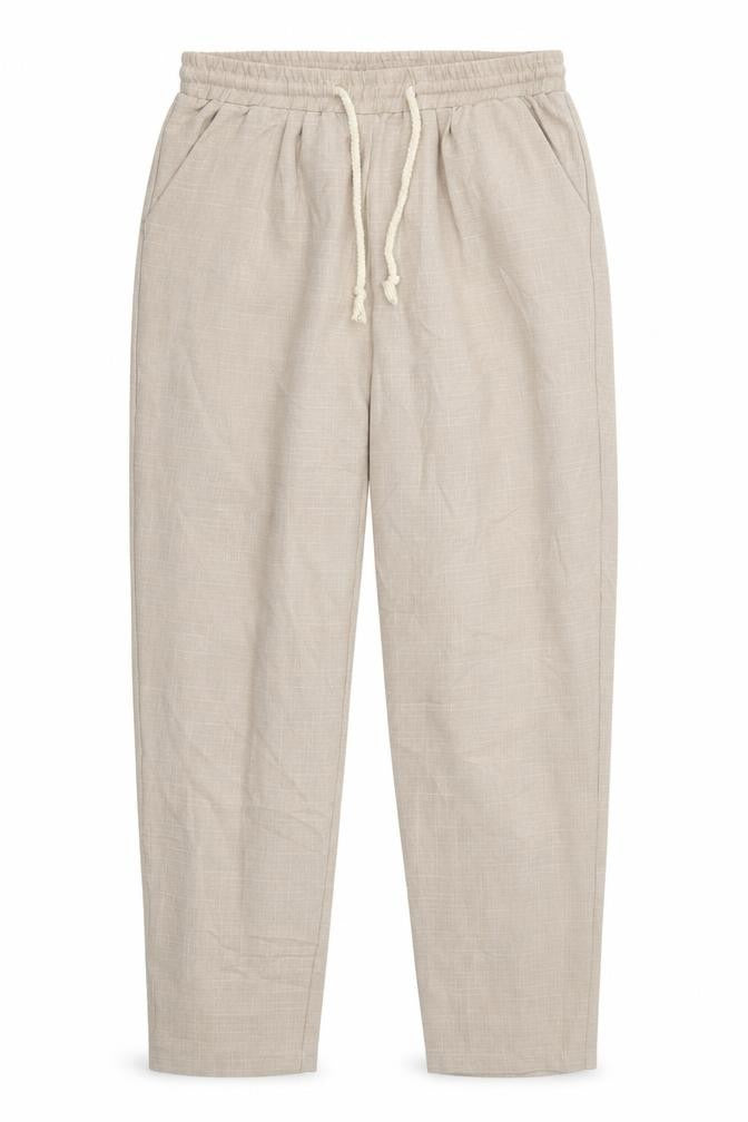 Front view of PRETTYLITTLETHING women’s beige trousers, size UK 8, 24.5-inch leg