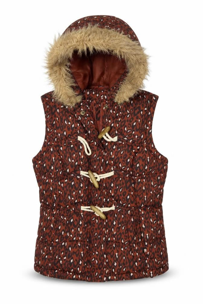 George Womens Brown Animal Print  Gilet Coat Size 8
