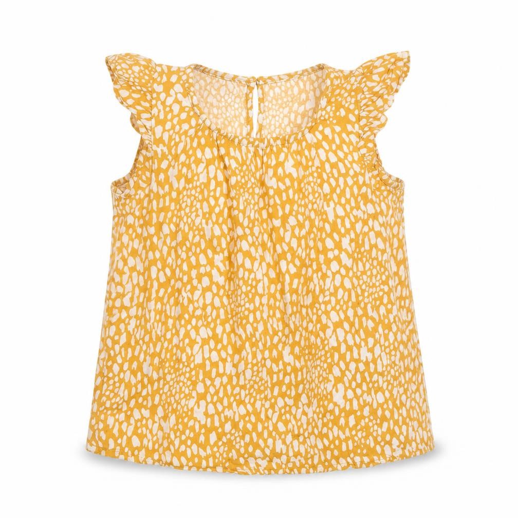 Front view of Primark girls’ yellow geometric basic t-shirt, size 2-3, years