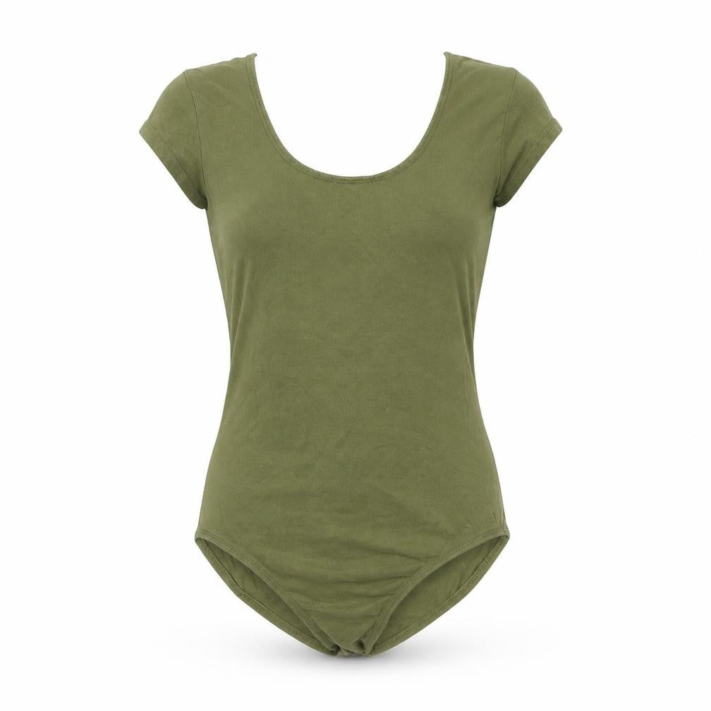 Front view of Miss Selfridge women’s green basic t-shirt, size UK 8