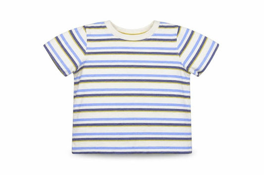 Front view of Primark Baby Blue Striped Pullover T-Shirt, size 12, Months