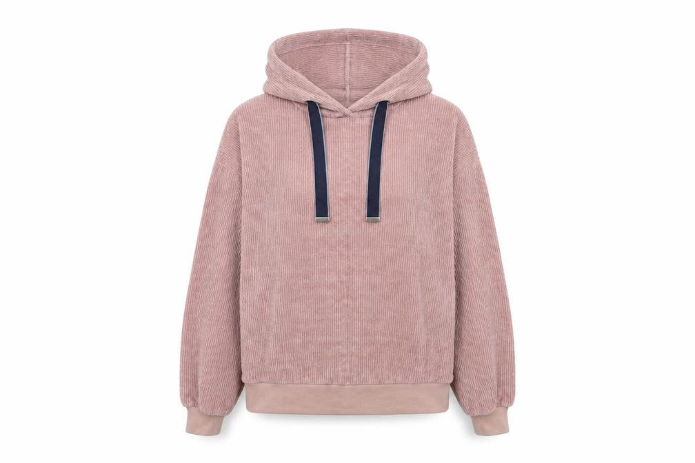 Front view of New Look women’s pink knit pullover hoodie, size S