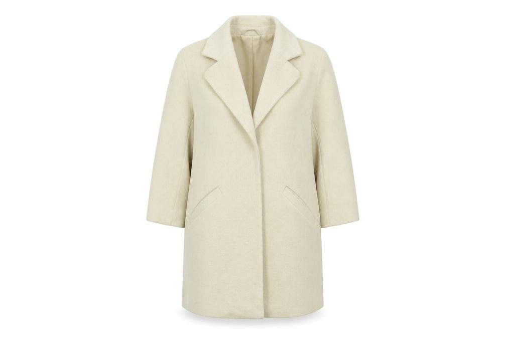 Front view of Atmosphere women’s beige overcoat coat, size UK 10