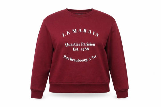 Front view of Primark women’s red pullover sweatshirt, size UK 12