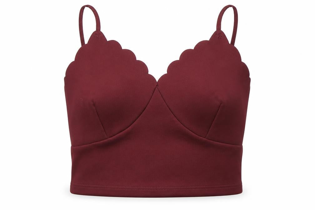 Front view of New Look women’s red cropped blouse, size UK 12