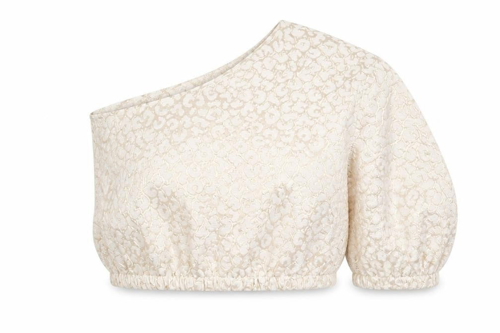 Front view of PRETTYLITTLETHING women’s ivory animal print basic blouse, size UK 12