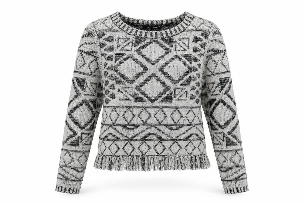 Front view of Love Label women’s white argyle/diamond jumper, size UK 10