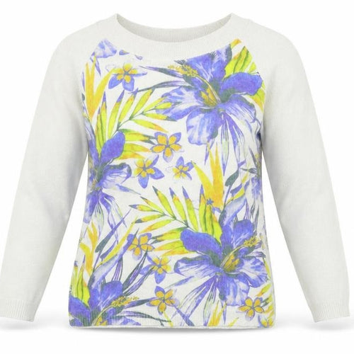 BASSINI Womens White Floral Knit Pullover Jumper Size M
