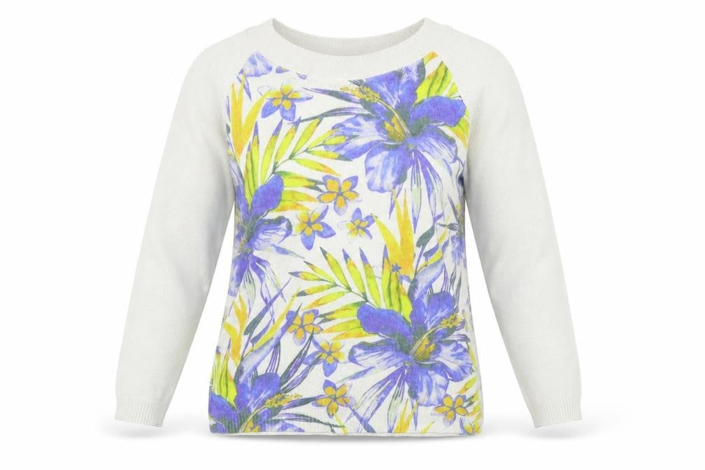 BASSINI Womens White Floral Knit Pullover Jumper Size M