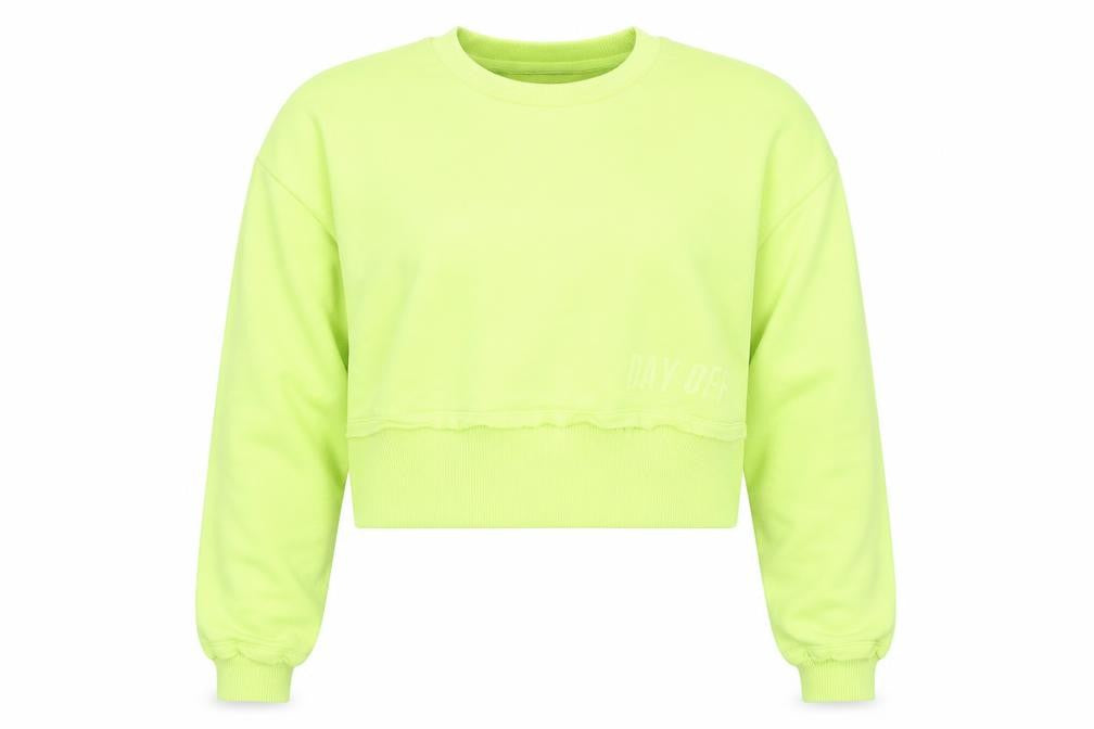 Front view of Primark women’s green jersey pullover sweatshirt, size UK 4