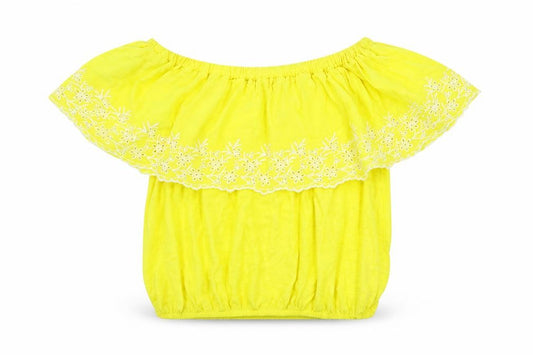 Front view of Primark women’s yellow colourblock basic t-shirt, size UK 4