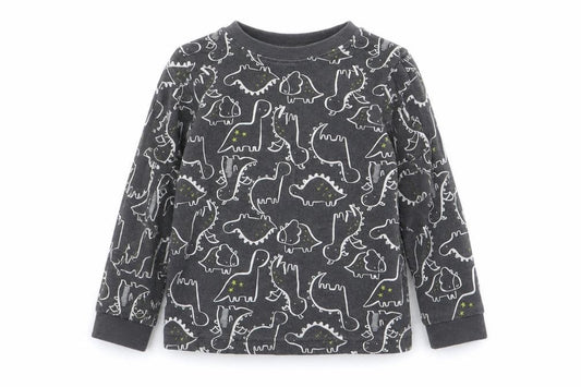 Front view of Asda George boys’ grey geometric babydoll pyjama top, size 12-18, months