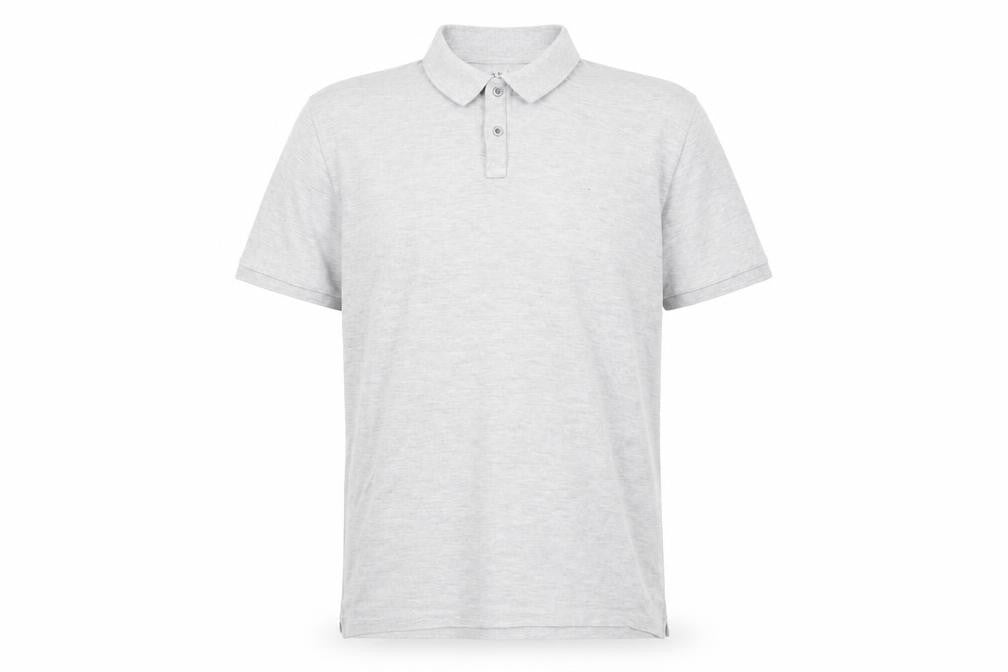 Front view of Easy men’s grey polo, size XL