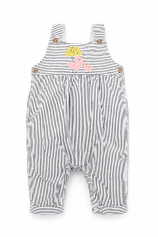 Front view of Marks & Spencer girls’ grey striped babygrow one-piece, size 3-6, months