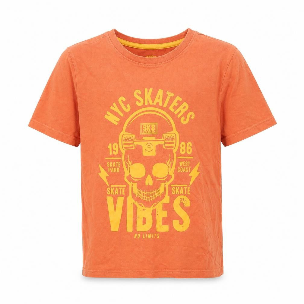 Front view of F&F boys’ orange basic t-shirt, size 7-8, years
