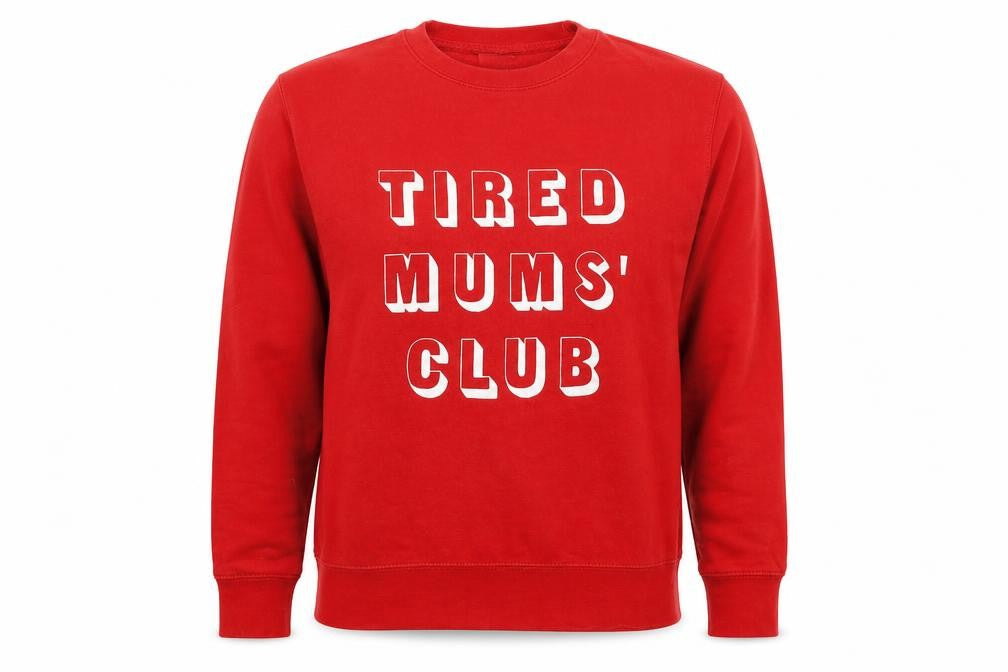 Front view of Mommamakes men’s red pullover sweatshirt, size L